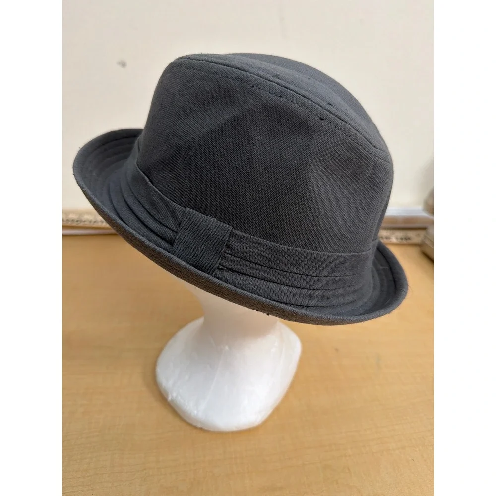 Charcoal Gray Cotton Canvas Trilby Fedora Hat Style 5135 Pinched Crown